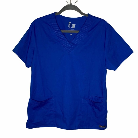 Barco Icu Scrub Top Womens Medical Short Sleeve Hospital Pockets Blue Medium - Picture 1 of 7